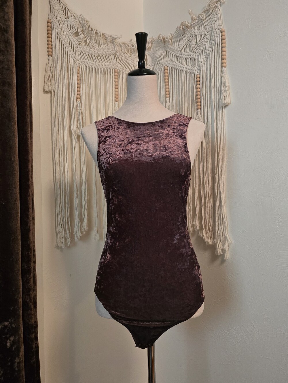 American Eagle Sleeveless Plum Velvet Bodysuit